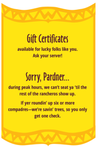 So Long Saloon menu | Gift Certificates & Seating